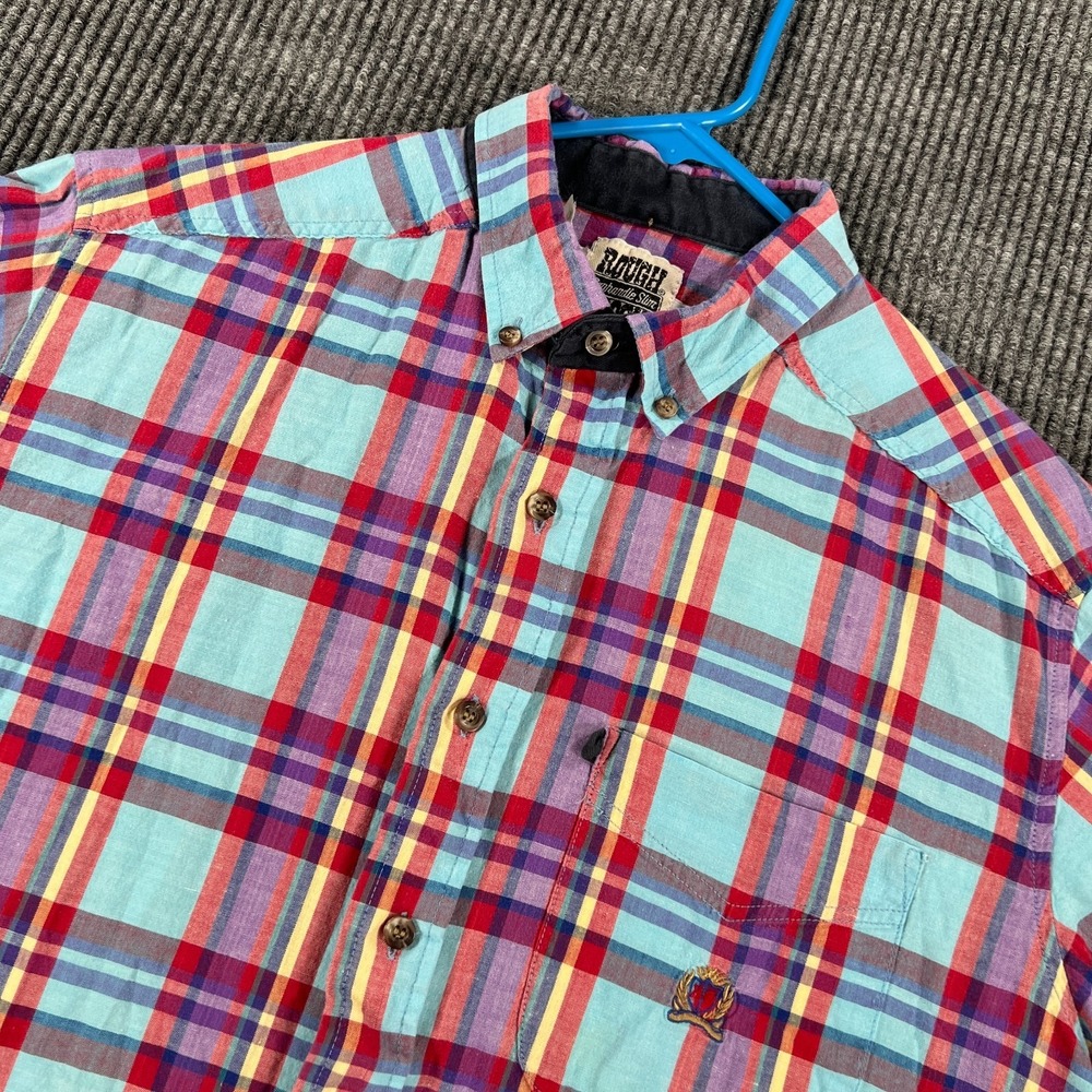 Panhandle Slim Rough Stock Shirt Mens Large Multicolor Plaid Short Sleeve Wester